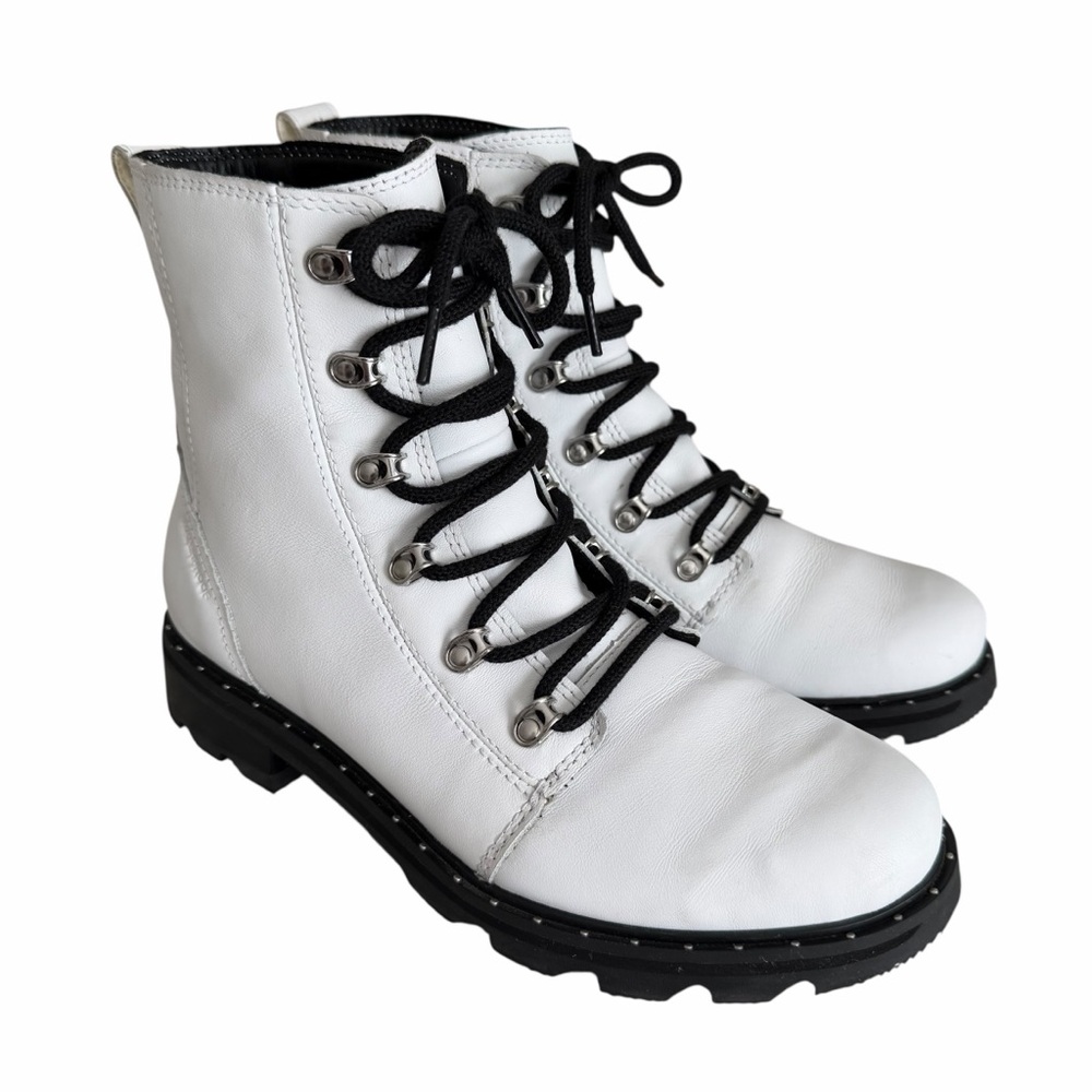 Sorel Lennox Lace Up Waterproof Boots White Black Size 11